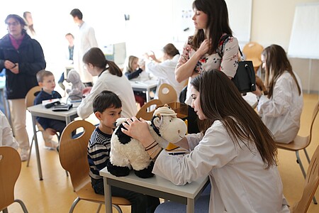 Les élèves de maternelle ont pu se préparer en classe à parler des affections de leurs nounours. Photo © Catherine Schröder - Unistra