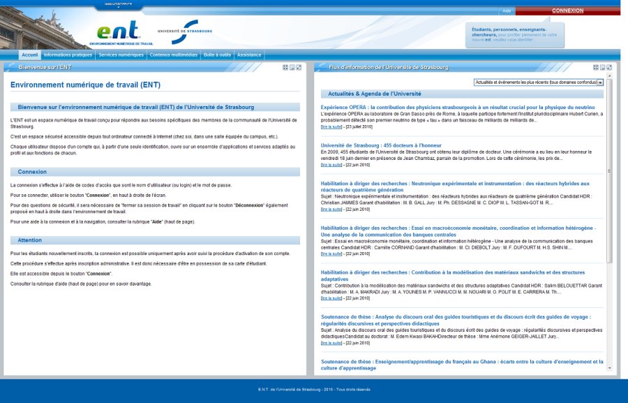 Page d'accueil de l'ENT : http ://ent.unistra.fr
