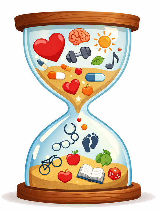 Illustration d'un sablier pour la Rencontre - Vieillir en forme, sans attendre les cheveux blancs